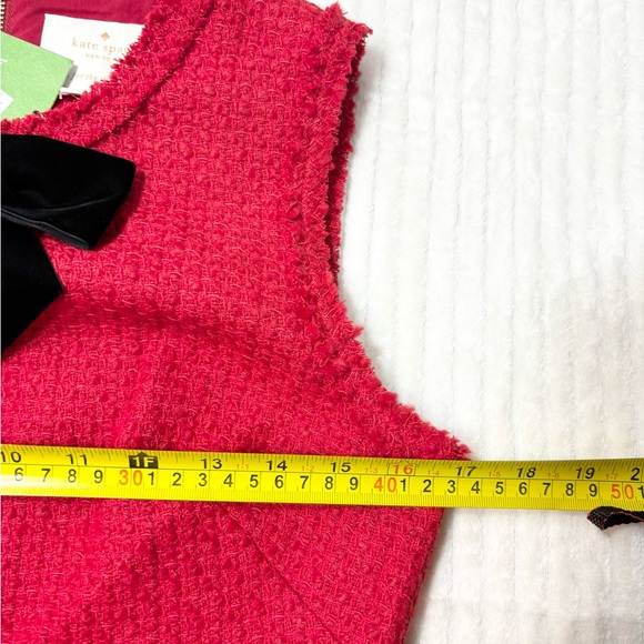 Kate Spade New York Red with Black Bow Sleeveless Fit and Flare Ruffle Tweed - Picture 7 of 11